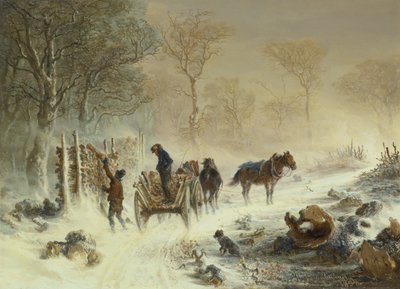 Ladataan puuta lumessa, 1858 tekijältä Hermann Kauffmann
