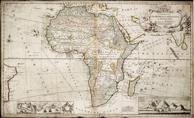Afrikan kartta, noin 1715 (värillinen kaiverrus). tekijältä Hermann Moll