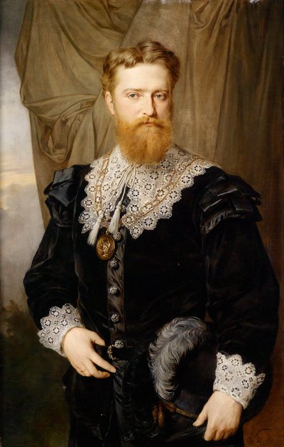 ""Itävaltalaisen poliitikon Karl Luegerin muotokuva historiallisessa puvussa"" (Karl Luegerin (1844-1910) muotokuva historiallisessa puvussa) Hermann Niggin (1849-1928) maalaus tekijältä Hermann Nigg