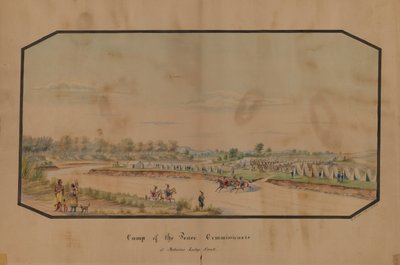 Rauhankomissaarien leiri Medicine Lodge Creekissä, 1867. tekijältä Hermann Stieffel