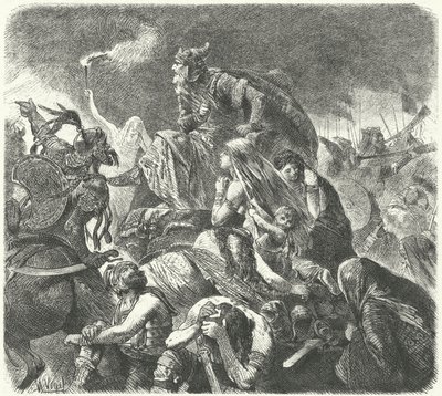 Attila Hunit Visigoottien ratkaisevan hyökkäyksen jälkeen Chalonin taistelussa, 451 tekijältä Hermann Vogel