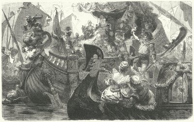 Catherine Cornaro purjehtii Venetsiasta Kyproksen kuningattareksi vuonna 1472 tekijältä Hermann Vogel