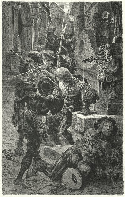 Opiskelijoiden ja Landsknechtien välinen yhteenotto Erfurtissa, 1510 tekijältä Hermann Vogel
