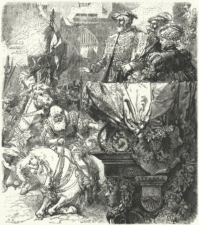 Wuttembergin herttua Ulrich nöyrtyy Pyhän Rooman keisarin Kaarle V:n edessä, 1548 tekijältä Hermann Vogel