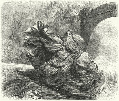 Frederick Barbarossa hukkumassa Saleph-jokeen kolmannella ristiretkellä, 1190 tekijältä Hermann Vogel