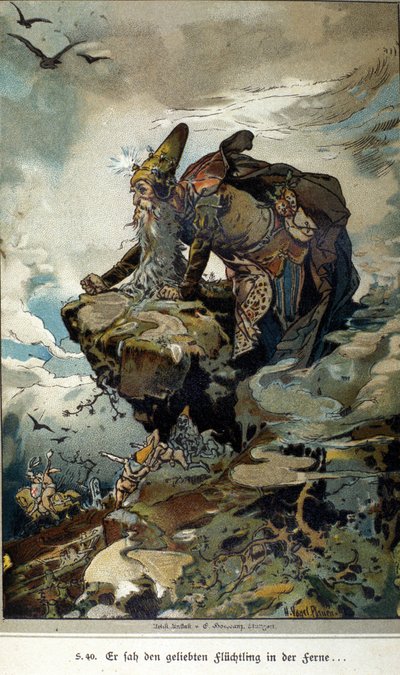 Kuvitus Vogelista veljien Jacob (1785-1863) ja Wilhelm (1786-1859) Grimmin tarinaan tekijältä Hermann Vogel