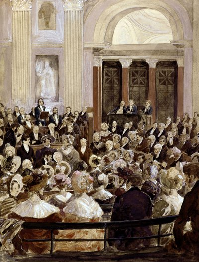 Victor Hugon vastaanotto Academie Francaisessa, Pariisissa, 3.6.1841 (wc paperilla) tekijältä Hermann Vogel