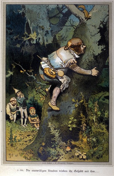 Rohkea poika oli naurun aihe kaikille. Tarina veljistä Jacob Grimmistä (1785-1863) ja Wilhelm Grimmistä (1786-1859). Kuva Vogelista. tekijältä Hermann Vogel