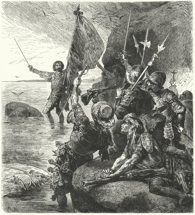 Vasco Nunez de Balboa vaatii Tyynen valtameren Espanjalle vuonna 1513 tekijältä Hermann Vogel