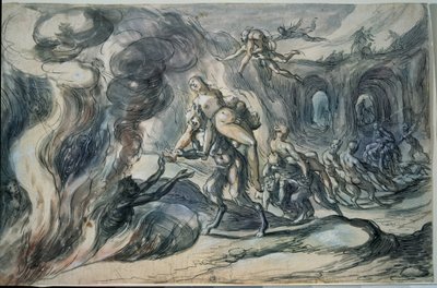 Eurydice alamaailmassa (Eurydice helvetissä). Hermann Weyerin maalaus (1596-noin 1621). Akvarelli ja muste paperille, 20,9 x 32,2 cm tekijältä Hermann Weyer