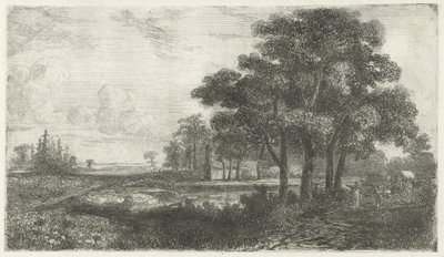 Puiden täyttämä maisema katetulla vaunulla tekijältä Hermanus Jan Hendrik van Rijkelijkhuysen