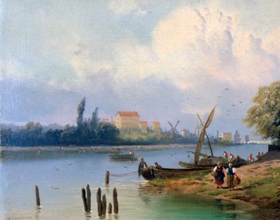 "People by the Boats in Hollannissa", n. 1835-1882 tekijältä Hermanus Koekkoek