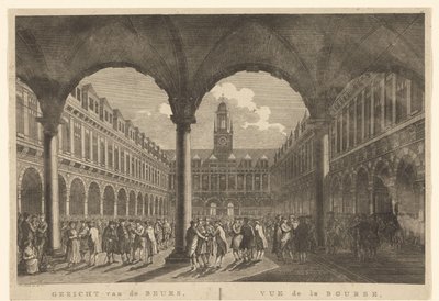 Näkymä Beurs van Hendrick de Keyserin sisäpihalle Näkymä pörssistä, Amsterdamissa / Vue de la Bourse, à Amsterdam (otsikko esineessä) tekijältä Hermanus Petrus Schouten (possibly)
