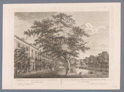 Näkymä mennoniittien orpokodista Amsterdamissa Näkymä Mennoniittien orpokodista Amsterdamiin / Vue de la Maison des Orphelins des Mennonites, à Amsterdam (otsikko esineessä) tekijältä Hermanus Petrus Schouten (possibly)