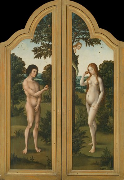 Aadam ja Eeva (maalaus puulle) tekijältä Herri met de (c.1510 p.1550) Bles