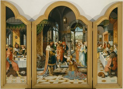 Daavidin ja Batseban tarina, Triptyykki (maalaus puulle) tekijältä Herri met de (c.1510 p.1550) Bles