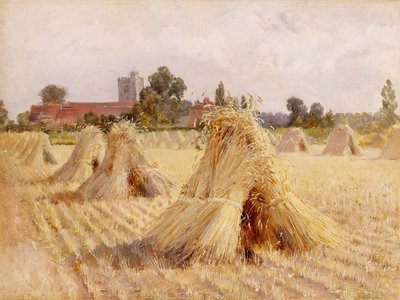 Corn Stoks by Bray Church, 1872 (öljy paperille asetettu alukselle) tekijältä Heywood Hardy