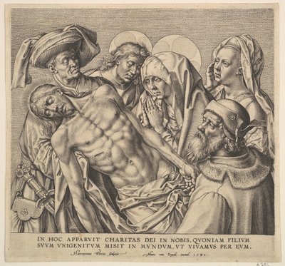 Kantaen Kristuksen ruumista, 1586. tekijältä Hieronymous Wierix