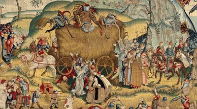 Hieronymus Boschin työn inspiroima kuvakudos, n. 1560 (kulta, hopea, silkki ja villa) tekijältä Hieronymus (after) Bosch