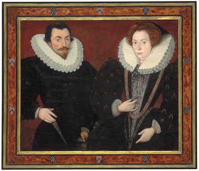 Kelstonin sir John Haringtonin (1560-1612) ja Maryn, Lady Haringtonin (n. 1571-1634) kaksoismuotokuva, n. 1589-93 (öljy paneelille, siirretty kartongille). tekijältä Hieronymus (attr. to) Custodis