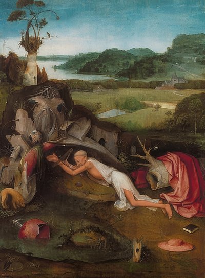 Pyhä Jerome erämaassa. Noin 1490 tekijältä Hieronymus Bosch