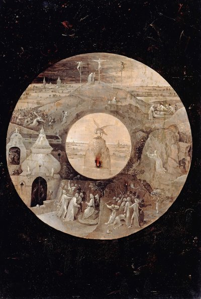 Pyhä Johannes Evankelista Patmosen kääntöpuolella. Kristuksen kärsimys, n. 1505 tekijältä Hieronymus Bosch
