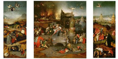 Pyhän Antoniuksen kiusaus, n. 1501 tekijältä Hieronymus Bosch