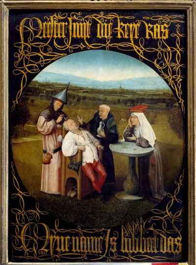 Folien kiven louhinta. Hieronymus Van Aekenin (Aken) maalaus, Jerome Bosch (1450-1516) tekijältä Hieronymus Bosch