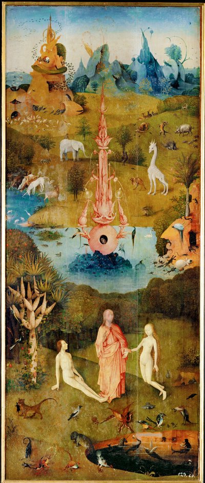 Ihanuuksien puutarha, triptyykki, vasen paneeli, yksityiskohta tekijältä Hieronymus Bosch