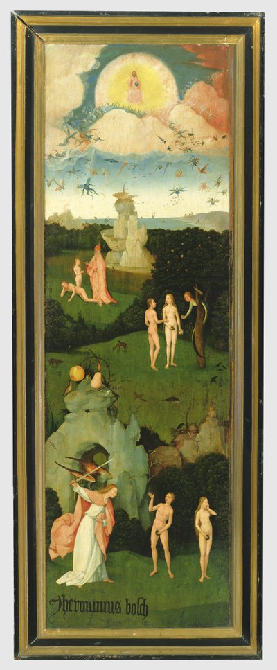 Haywain: Eedenin puutarhaa kuvaavan triptyykin vasen siipi, n. 1500 (paneeli) tekijältä Hieronymus Bosch