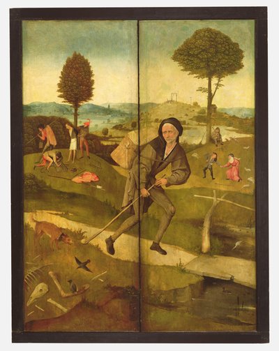 Haywain, suljetut paneelit näyttävät jokamiehen kävelevän elämän polkua tekijältä Hieronymus Bosch