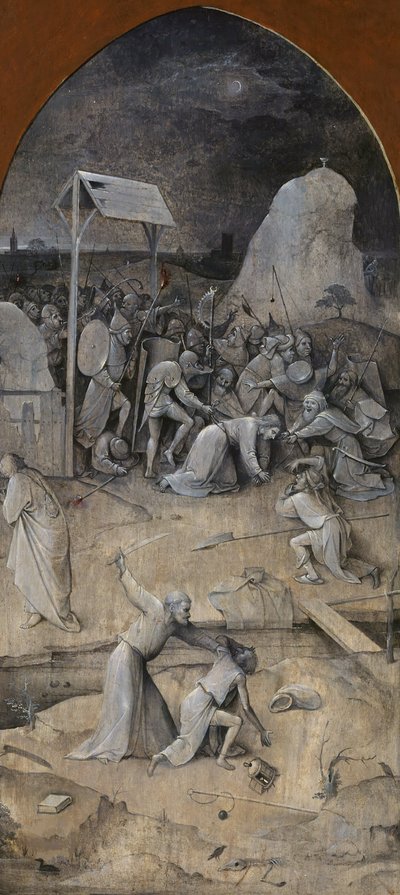 Pyhän Antoniuksen kiusaus. Triptyykki, kääntöpuoli: Kristuksen vangitseminen, 1500-1501. tekijältä Hieronymus Bosch