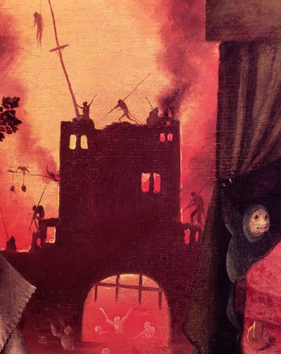 Tondals Vision, yksityiskohta palavasta portista, yksityiskohta 61761:stä. tekijältä Hieronymus Bosch