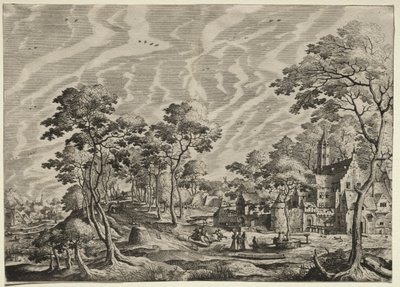 Maisema ja linna oikealla, 1630. tekijältä Hieronymus Cock