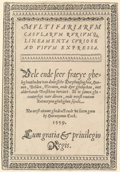 Otsikko "Multifaria Casularum" tekijältä Hieronymus Cock