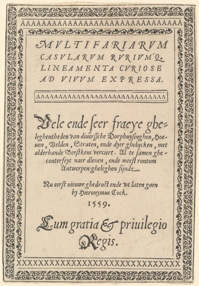 ”Multifariarum Casularum” -teoksen otsikkosivu tekijältä Hieronymus Cock