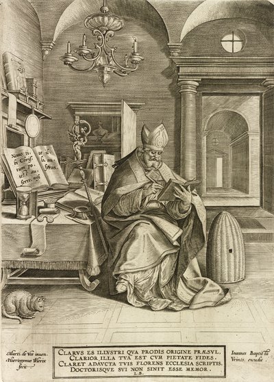 Saint Ambrose, sarjasta Kirkon neljä isää, pub. 1586 tekijältä Hieronymus or Jerome Wierix