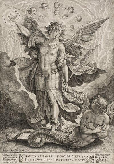 Pyhä Mikael voitti lohikäärmeen, 1584 tekijältä Hieronymus or Jerome Wierix