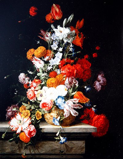 Mixed Flowers in a Gilt Vase (öljy paneelille) tekijältä Hieronymus the Elder Galle