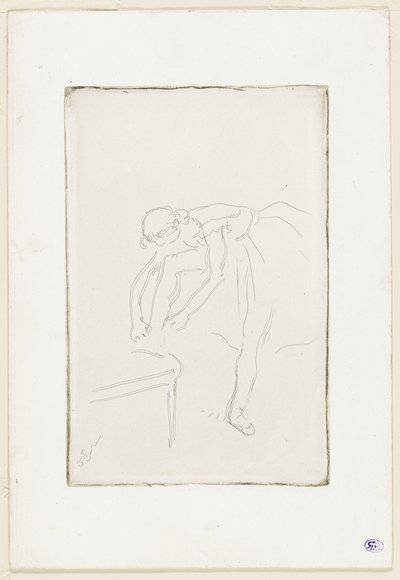 Tanssija laittaa kenkänsä jalkaan tekijältä Hilaire Germain Edgar Degas