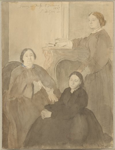 Mme Michel Musson ja hänen tyttärensä Estelle ja Désirée. tekijältä Hilaire Germain Edgar Degas