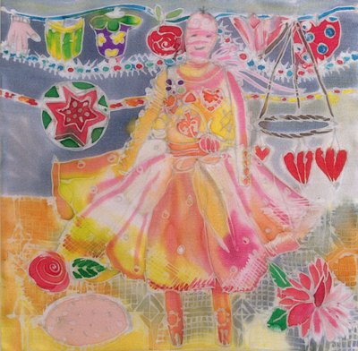 Fairy with Hearts and Flowers, 2006 (värit silkille) tekijältä Hilary Simon