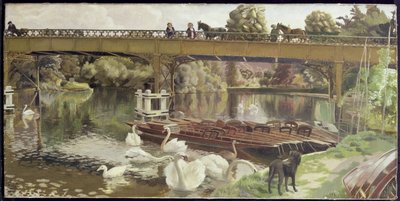 Joutsenet, Cookham Bridge (öljy kankaalle) tekijältä Hilda Carline