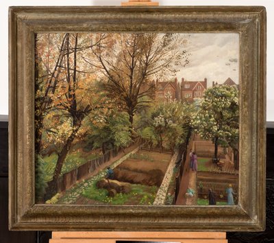 Wartime Garden, Finchley Road, Hampstead (öljy kankaalle) tekijältä Hilda Carline