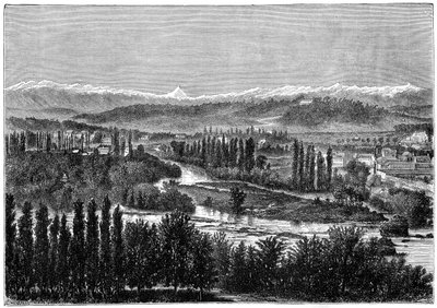 Pyreneet nähtynä Paun linnan terassilta Ranskassa, 1879 tekijältä Hildibrand