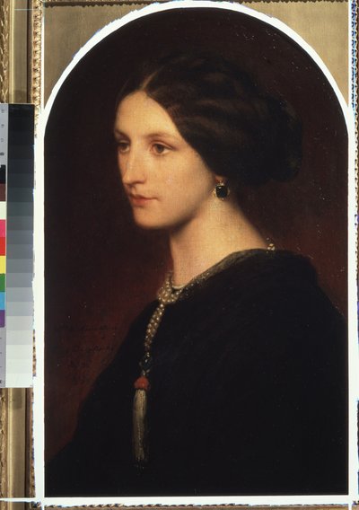 ""Kreivitär Sophie Shuvaloffin muotokuva (Shuvalov tai Shuvalova)"" Nuoren aristokraatin muotokuva, helminauha kaulassa. Paul Hippolyte Delarochen (1797-1856) maalaus 1853 Moskova, Pushkinin taidemuseo tekijältä Hippolyte Delaroche