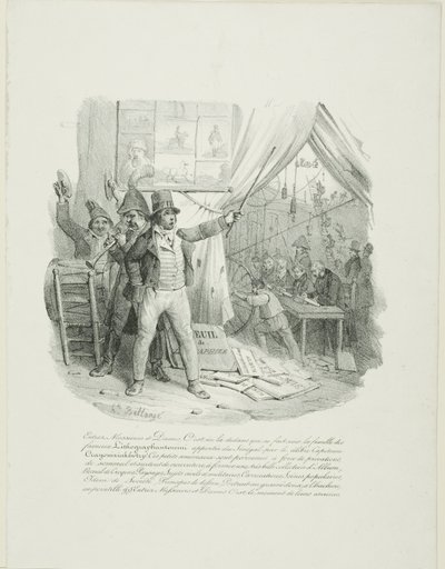 Tulkaa sisään, hyvät naiset ja herrat, Sisällä näette kuuluisan litografianantoccinin perheen... "Albumin vuodelta 1824" etusivun kuva. tekijältä Hippolyte Bellange