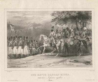 Prinssi, marsalkka Abbas Mirza 1789-1833 tarkastaa jalkaväkirykmenttiä, 1835 tekijältä Hippolyte Bellange
