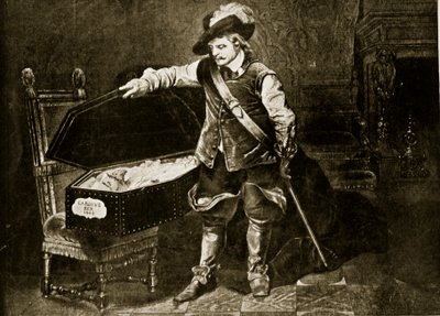 Cromwell katselee Charles I:n ruumista, kuvitus "Hutchinsonin tarinasta brittiläisestä kansasta", n. 1923 tekijältä Hippolyte Delaroche