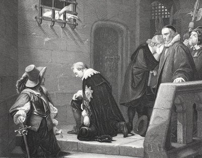 Lord Strafford matkalla teloitukseen, kaiverrus A.H. Payne tekijältä Hippolyte Delaroche